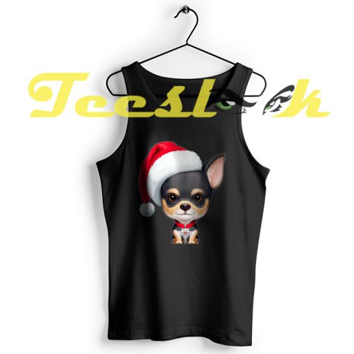 Tank Top Black & Tan Chihuahua Wearing a Santa Hat