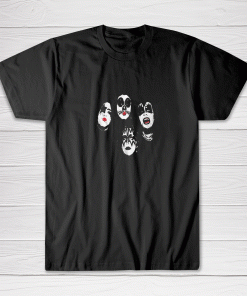 Kiss Logo Faces Black Adult Classic Tee shirt Men Women
