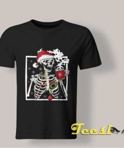 Drinking Coffee Christmas Skeleton T shirt