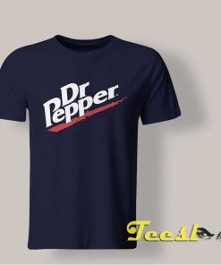 Front view of a navy blue Dr Pepper vintage logo t-shirt on a neutral background.